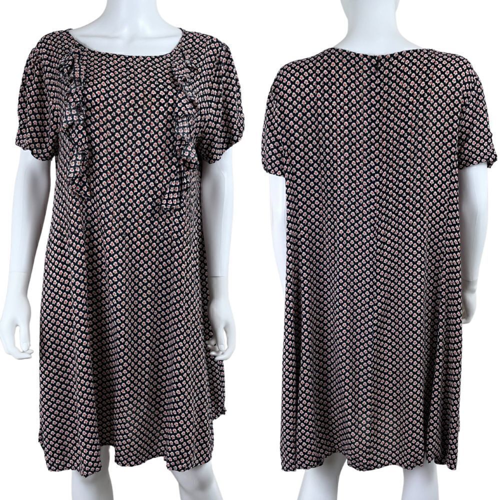 1 1 Tylho Women Black Red Size L Disty Floral Ruffle Shift Mini Pullover Dress